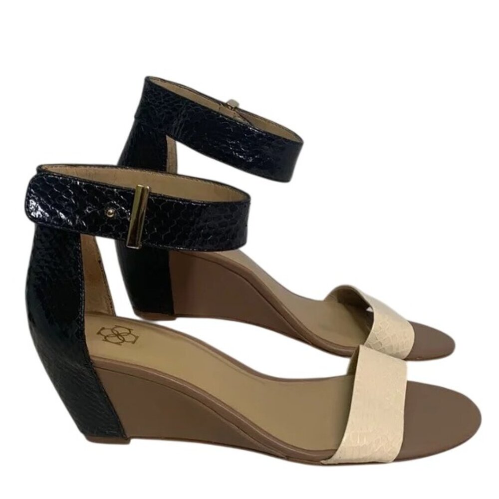 Women’s Two-Tone Ankle Strap Wedge Sandals - Black & Cream
